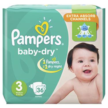 36 Couche Baby-Dry Midi Pampers T2  (3 - 8 Kg)