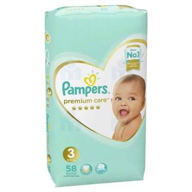 58 Couches Premium Care Pampers  T3 (6 - 10kg)