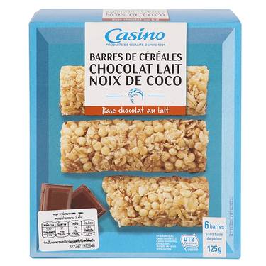6 Barres Céréalières Chocolat au Lait et Noix de Coco Casino 125g