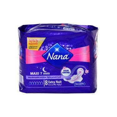 8 Serviettes Hygiéniques Maxi 7mm Extra Nuit Nana