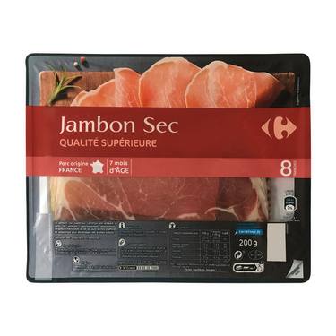 8 Tranches Jambon Sec Qualité Supérieure Carrefour  200 g