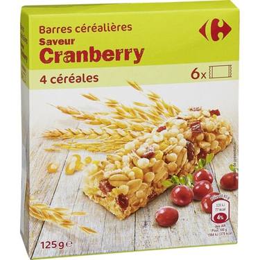 Barres 4 Céréales Saveur Cranberry Carrefour  125 g