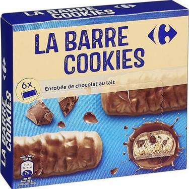 Barres Enrobées de Chocolat au Lait et aux Pépites de Chocolat Noir Carrefour (6x28 g)  168 g