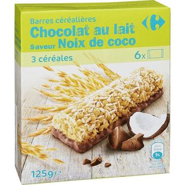 Barres de Céréales Chocolat au Lait et Noix de Coco Carrefour 125 g