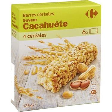 Barres de Céréales aux Cacahuètes Carrefour 125 g