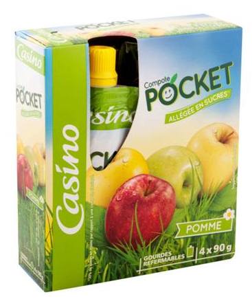 Compote Pocket Refermable Allégée en Sucres  Pomme Casino - 4 x 90g