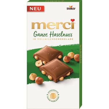 Fin chocolat au Lait Entier aux Noisettes Entières  Merci 100 g