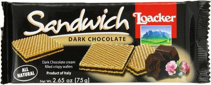 Gaufrettes Croustillantes Fourrés au Chocolat Noir Loacker Sandwich 75g