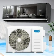 Climatiseur split mural Unit-Aire WTCBV Inverter noir effet miroir avec affichage LED, unité extérieure et télécommande